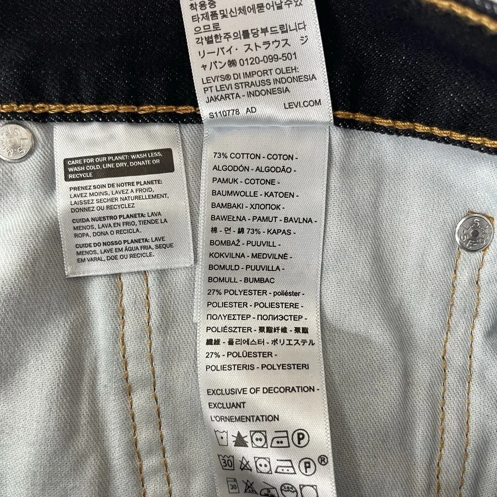 Levis 513 Jeans Mens 34x32 Black Blue Slim Straight Dark Wash Preppy Grunge NEW